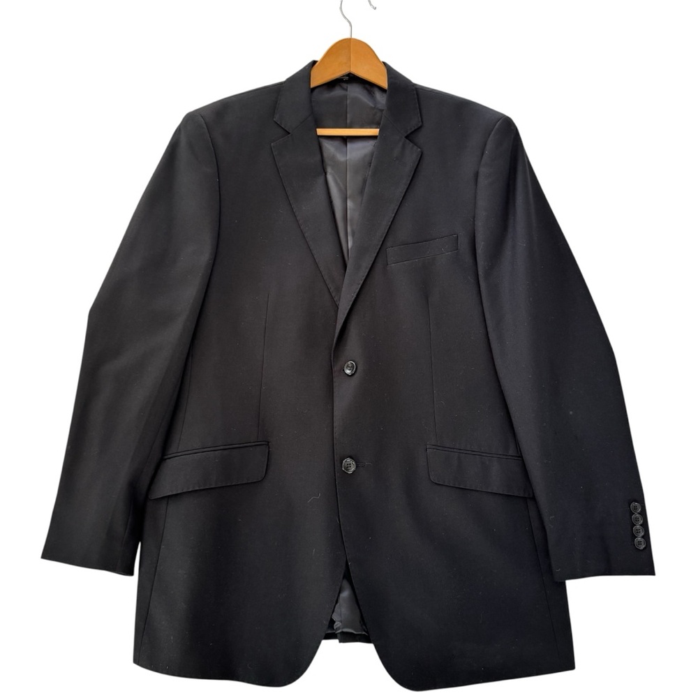 STATEMENT ITALY Men’s 42L Classic Black Wool Blazer Jacket 2 Button